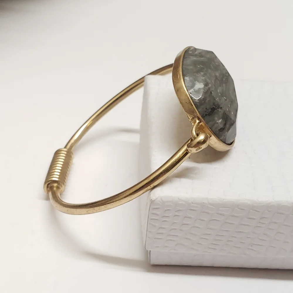 Gray Marble Cut Stone Gold Tone Bracelet Statement Bracelet